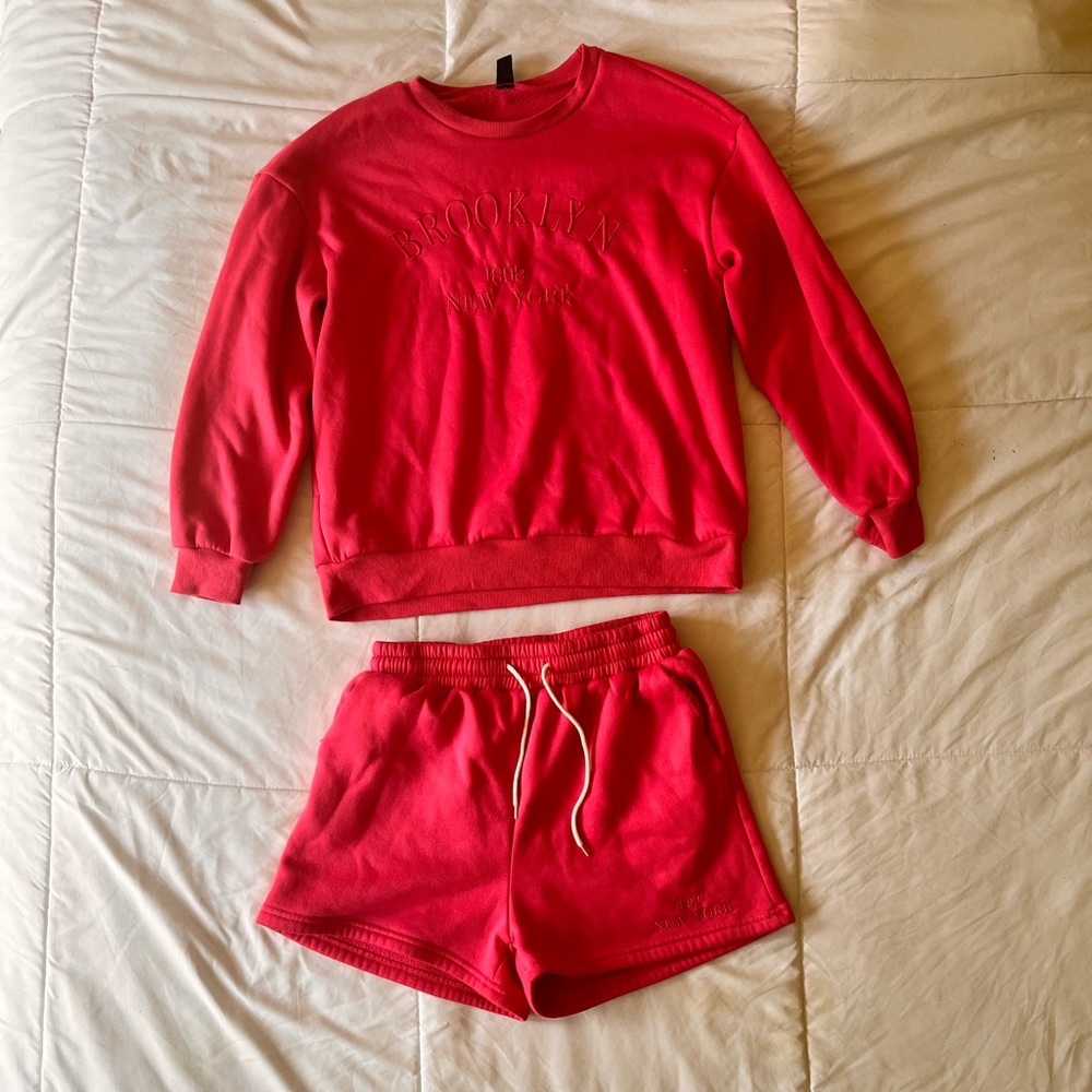 Hot Pink Sweatshirt and Shorts Set